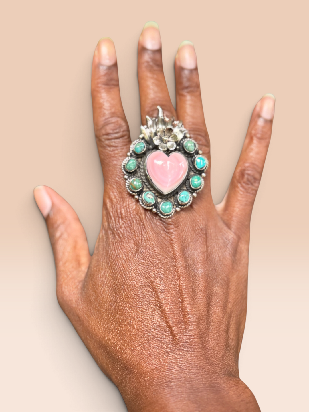 Pink Conch + Turq Heart Ring