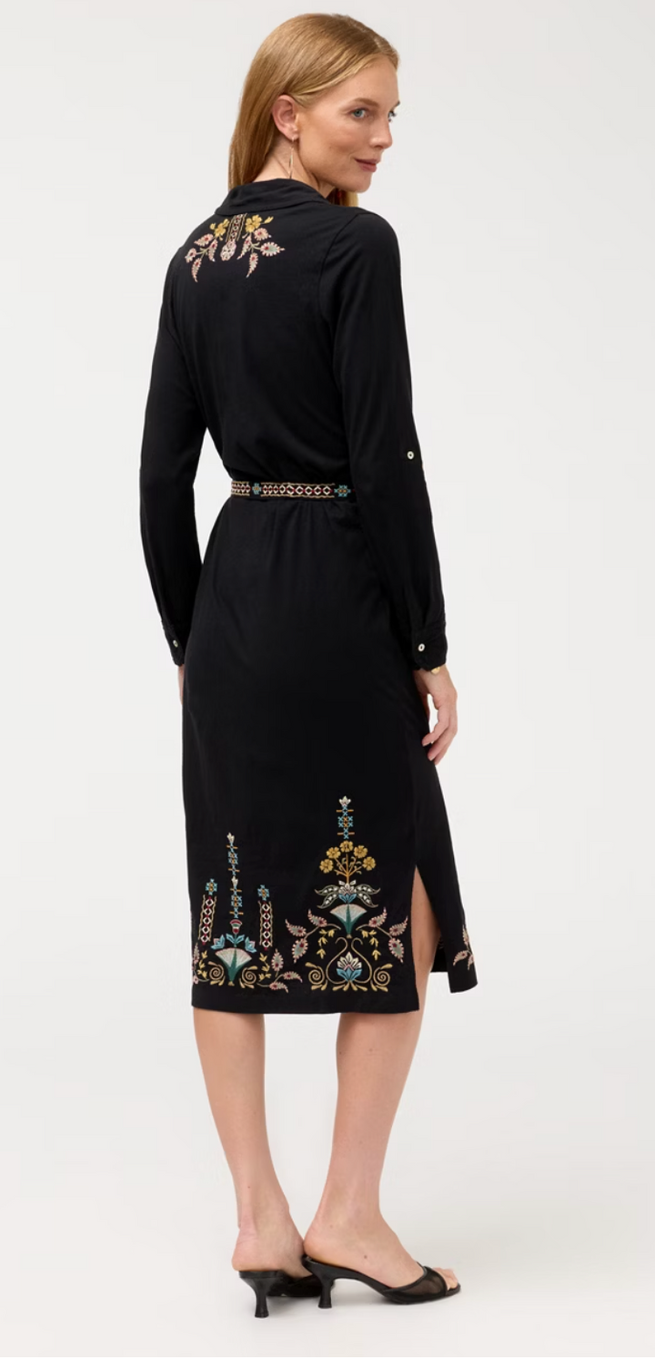 Embroidered Belt Henley Dress