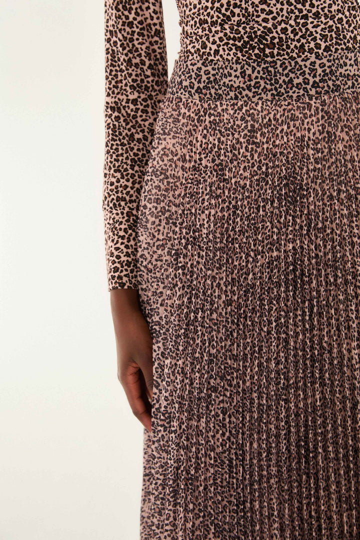 Baby Leopard Pleated Maxi Skirt