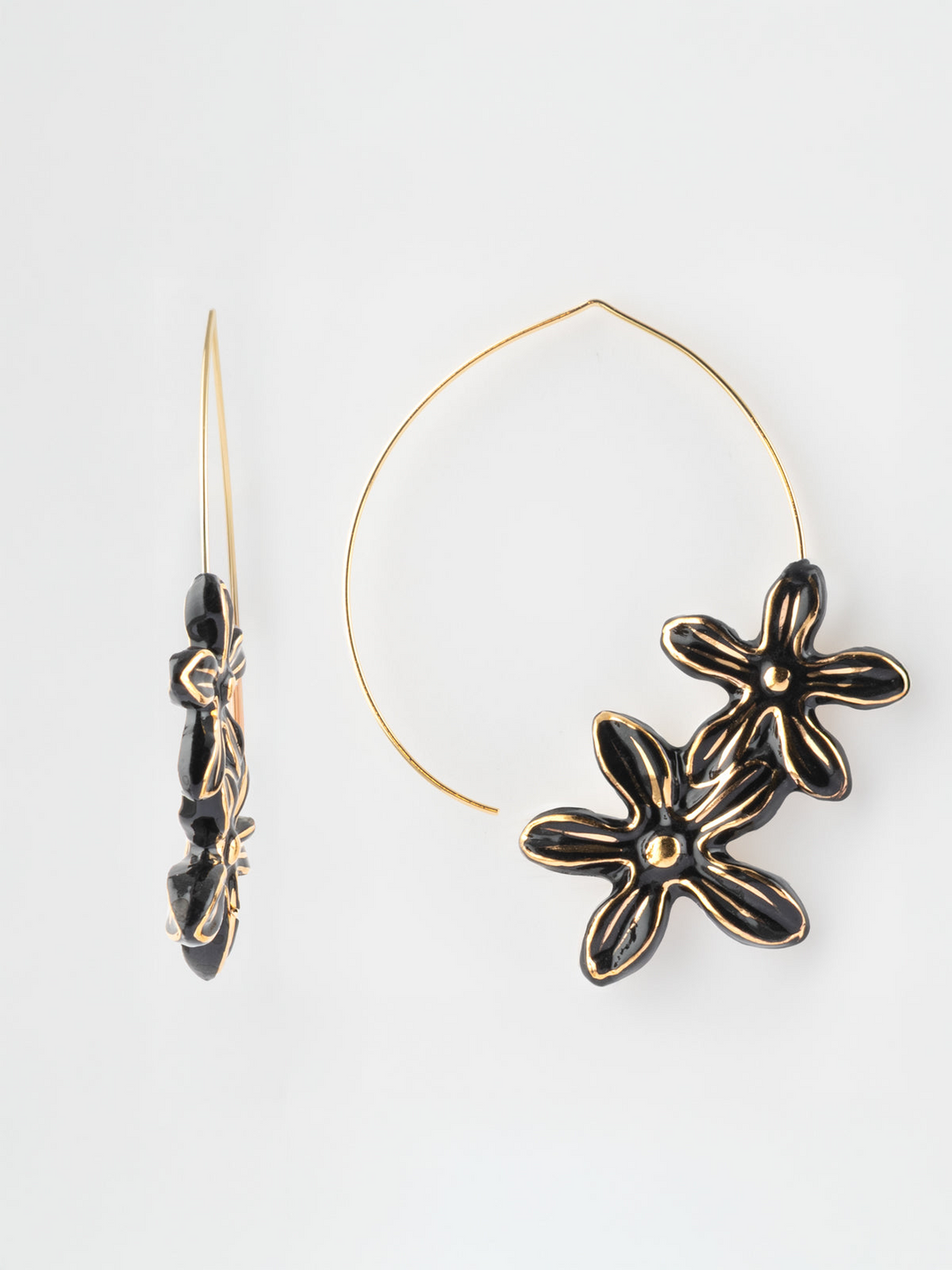 Black Erine Flowers Hoop Earrings