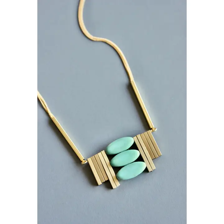 Turquoise + Brass Artdeco Necklace