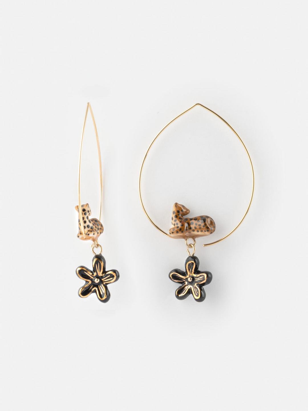 Lying Leopard & Flower Hoop Earrings