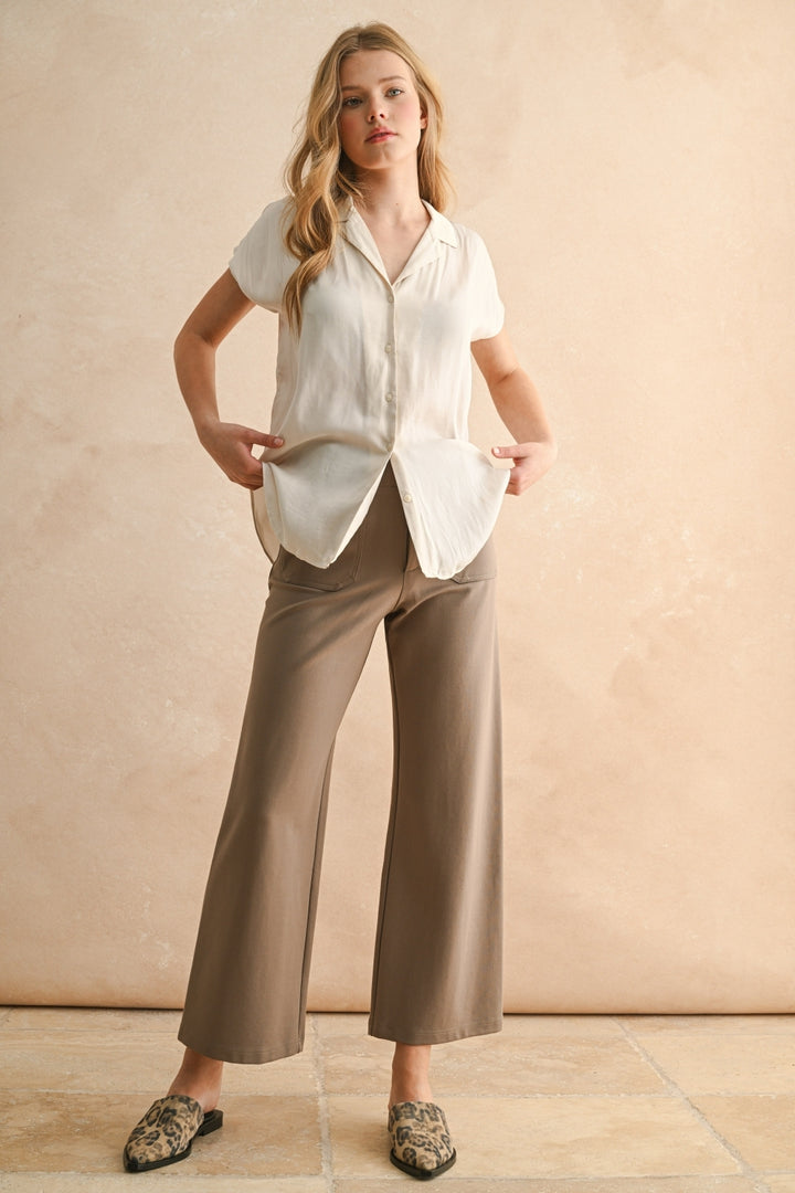 Button Down Cap Sleeve Shirt