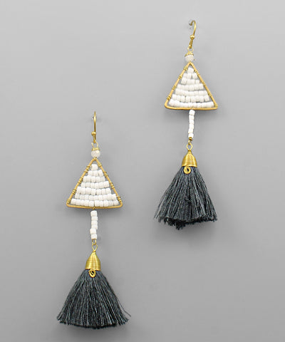 Triangle Bead Tassel Earrings