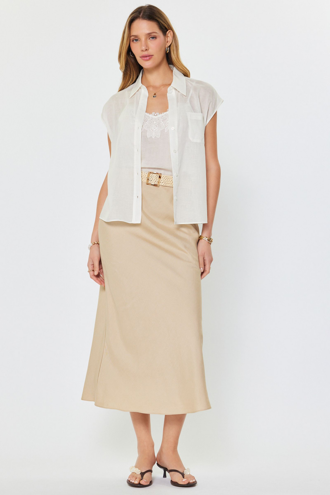 Sheer Short Sleeve Button Up Top
