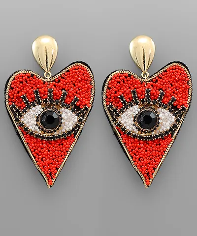 Heart Evil Eye Bead Earrings