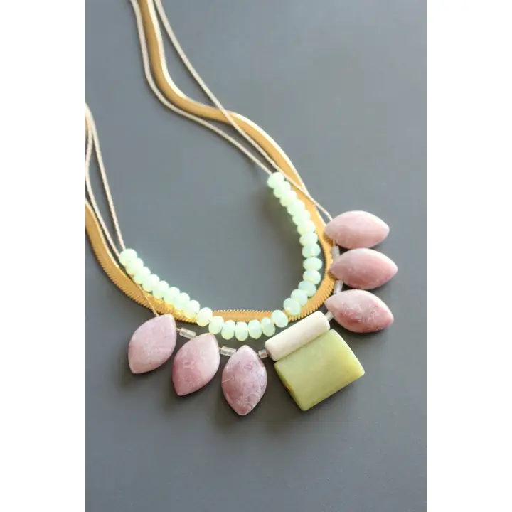3 Strand Rhodochrosite + Jade Necklace