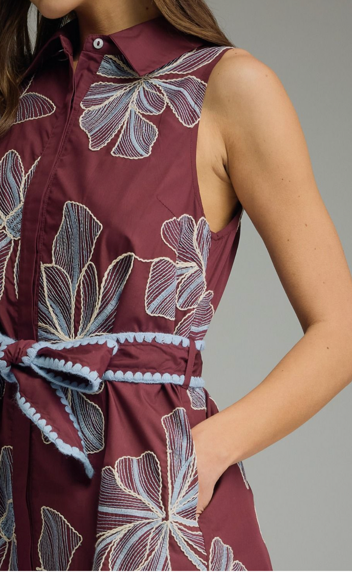 Belted Embroidered Print Dress