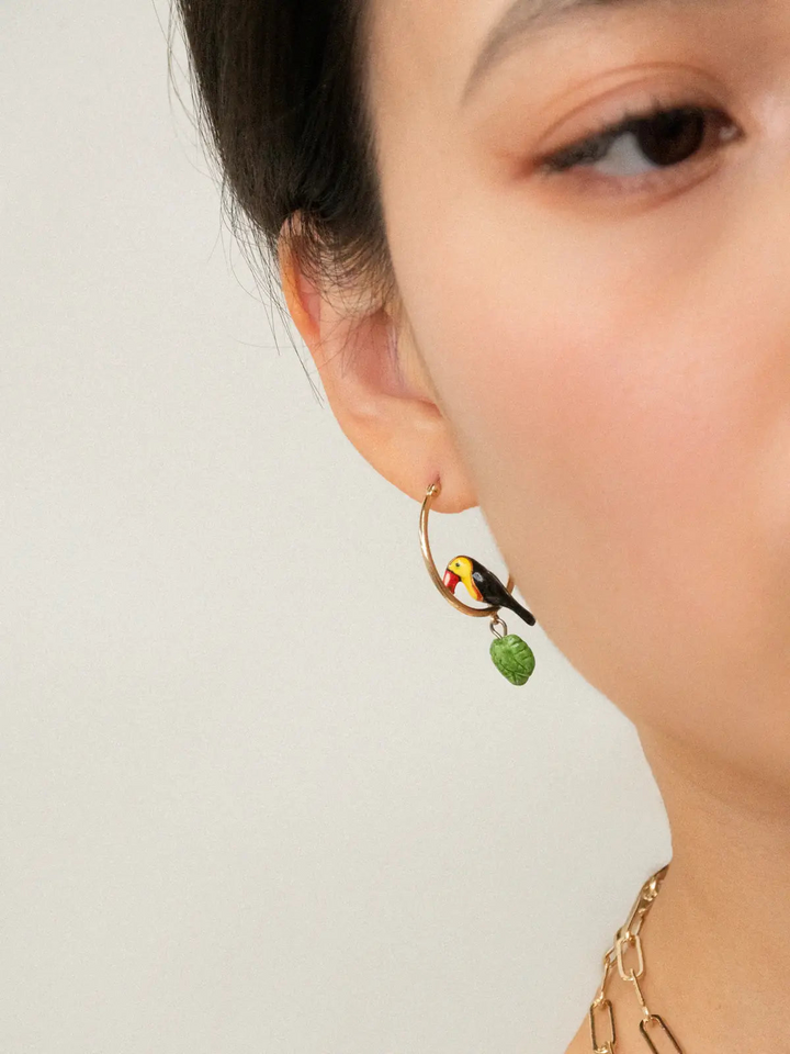 Toucan & Leaves Hoop Earrings