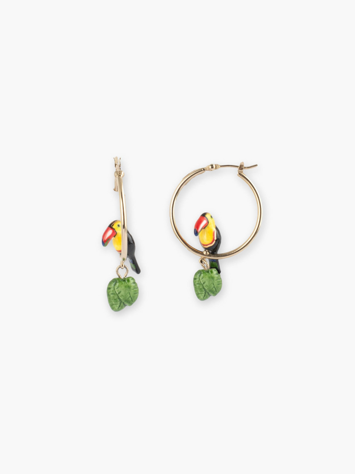 Toucan & Leaves Hoop Earrings
