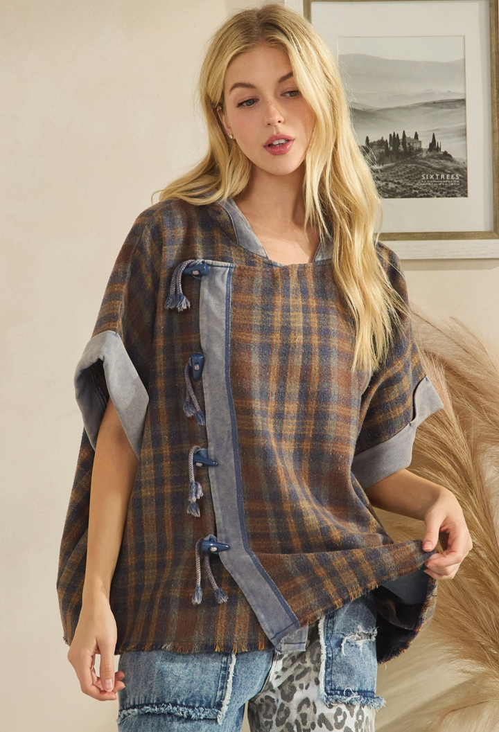 Washed Toggle Poncho Jacket