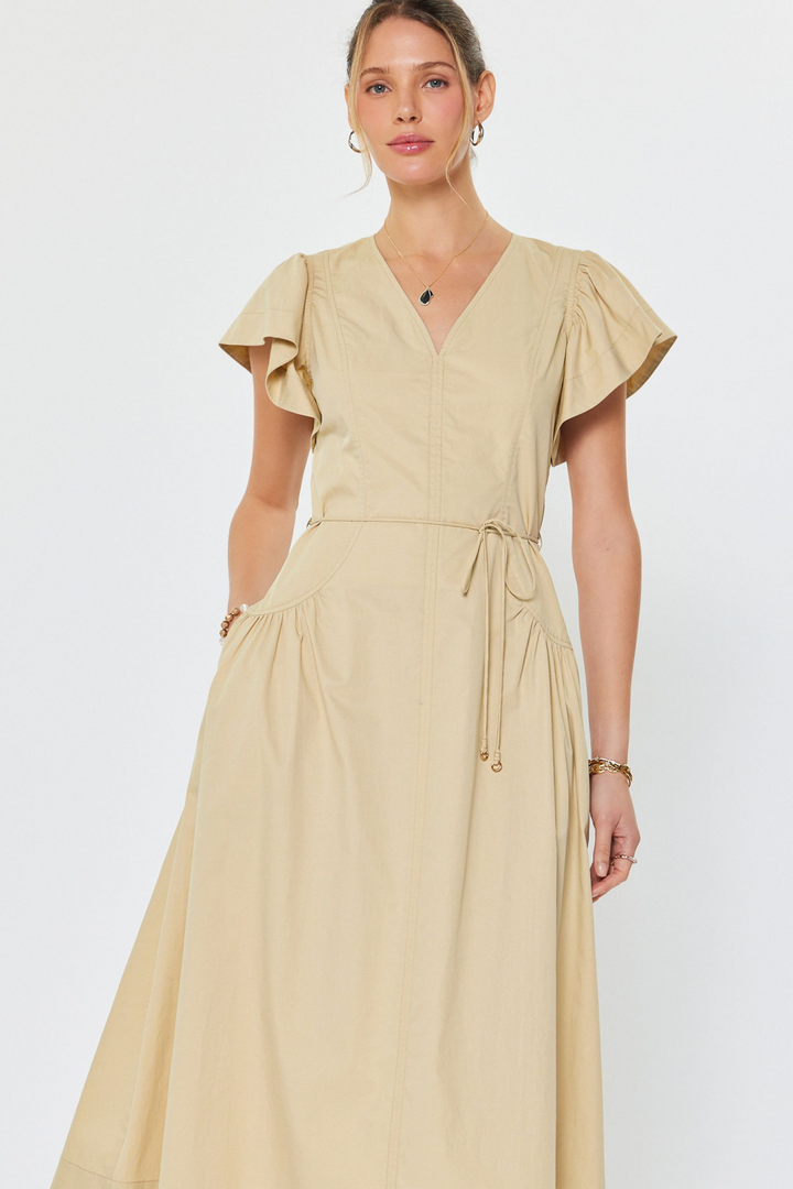 Corsetted Ruffle Sleeve Dress