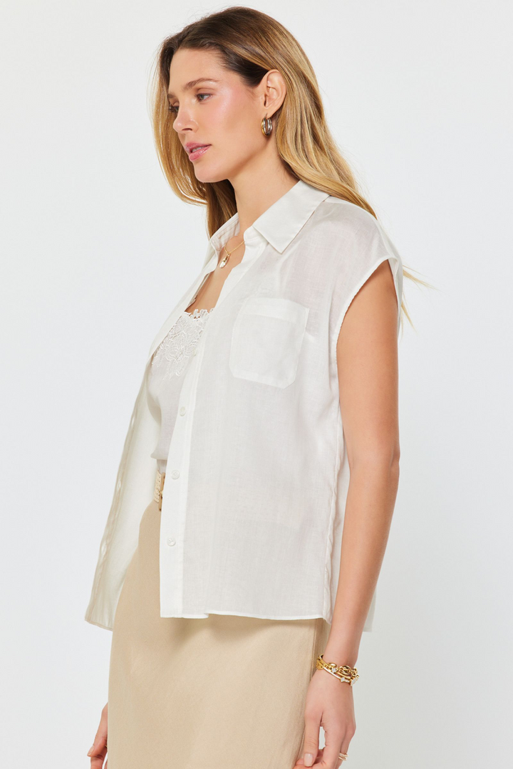 Sheer Short Sleeve Button Up Top