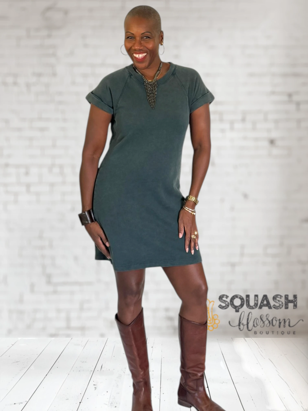 Rolled Sleeve T shirt Dress