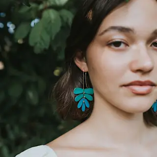 Chameli Leaf Teal Drop Earrings