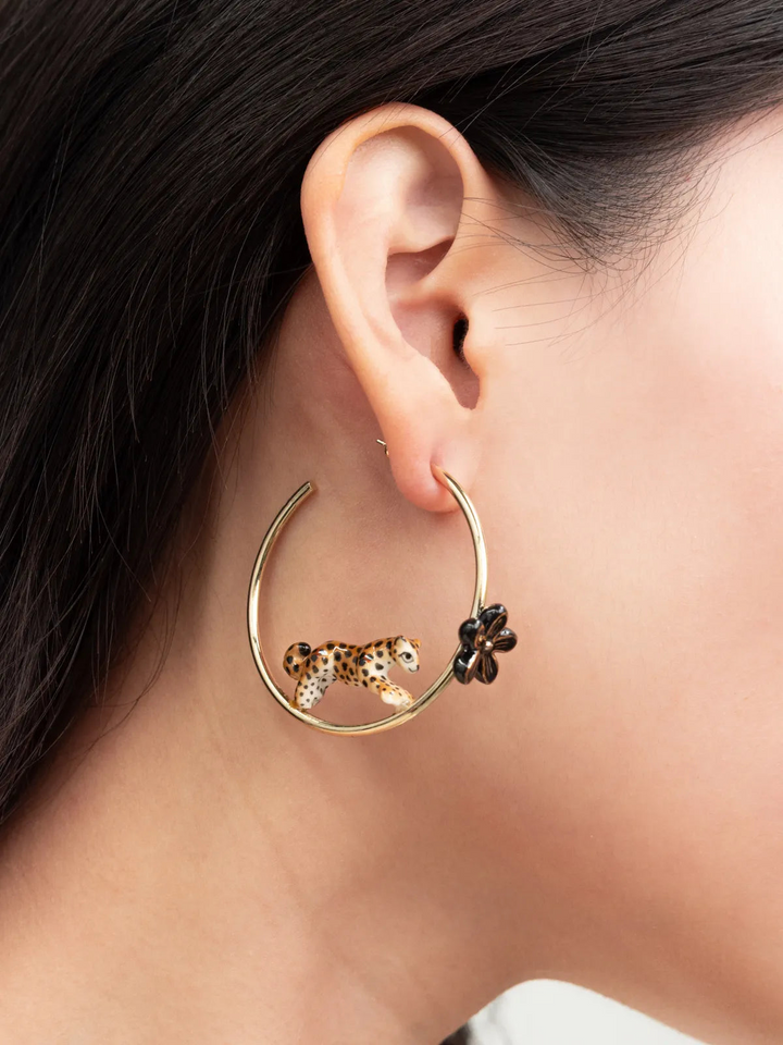 Leaping Leopard Half-Moon Earrings