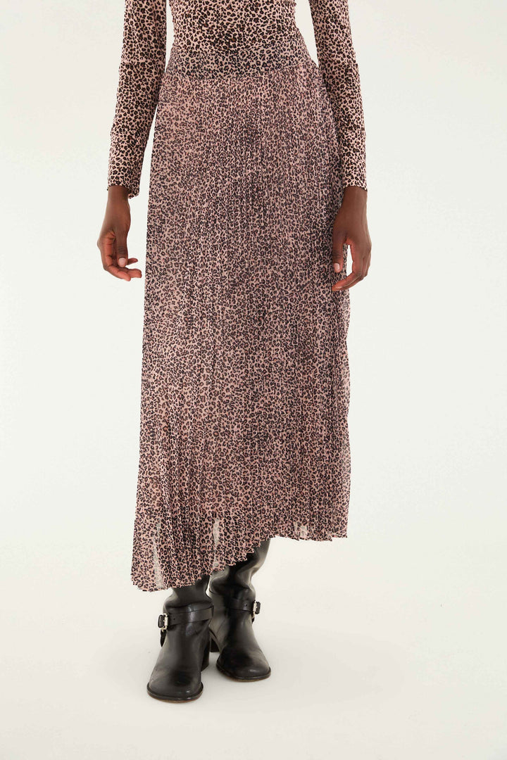 Baby Leopard Pleated Maxi Skirt