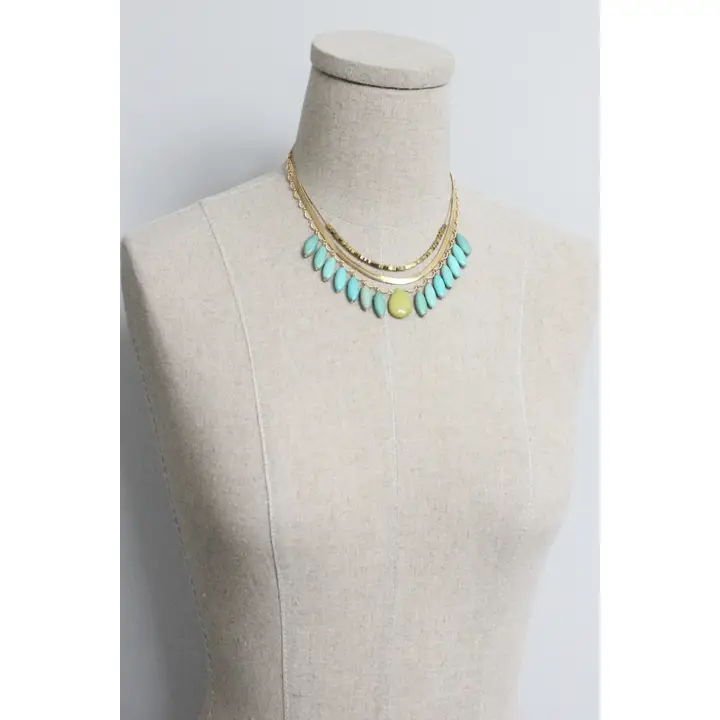 3 Strand Turquoise + Snake Chain Necklace