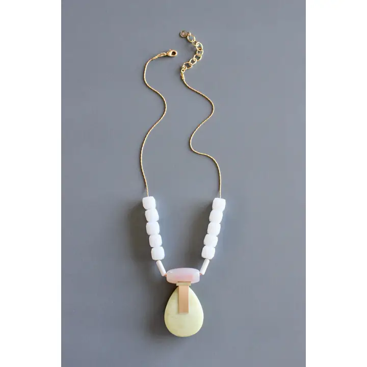 Pink + Lemon Quartz Artdeco Necklace