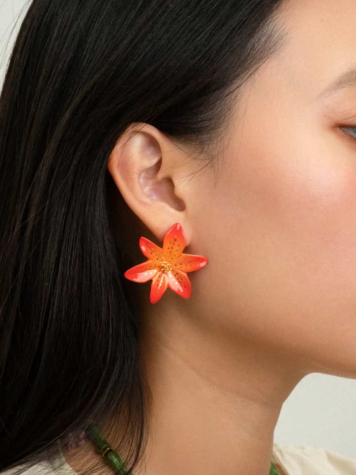 Red Lily Stud Earrings