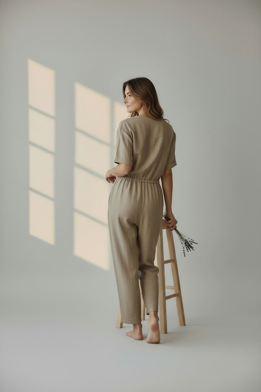 Linen Long Sleeve Jumpsuit