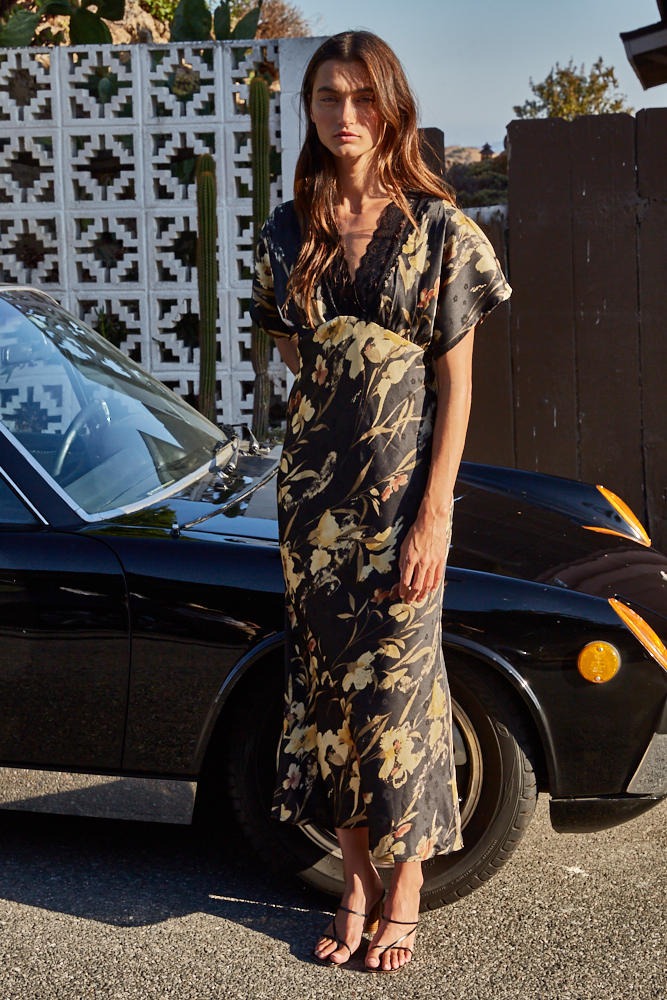 Lace Neck Empire Floral Dress