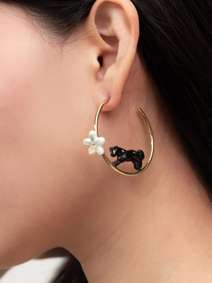 Leaping Black Panther Half-Moon Earrings