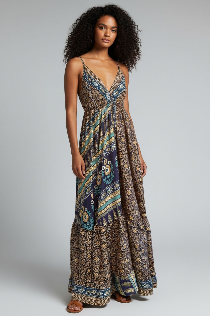 Up-cycled Silk Spaghetti Strap Dress