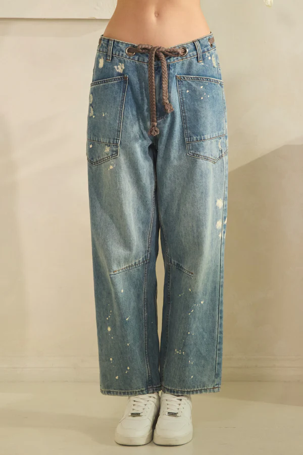 Washed Paint Barrel Jean