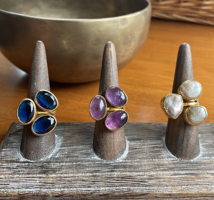 Natural Stone Trio Adjustable Ring