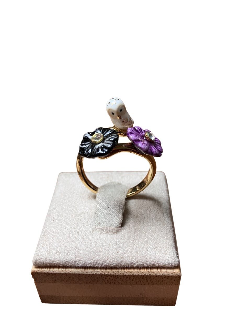 White Owl & Aster Flowers Ring