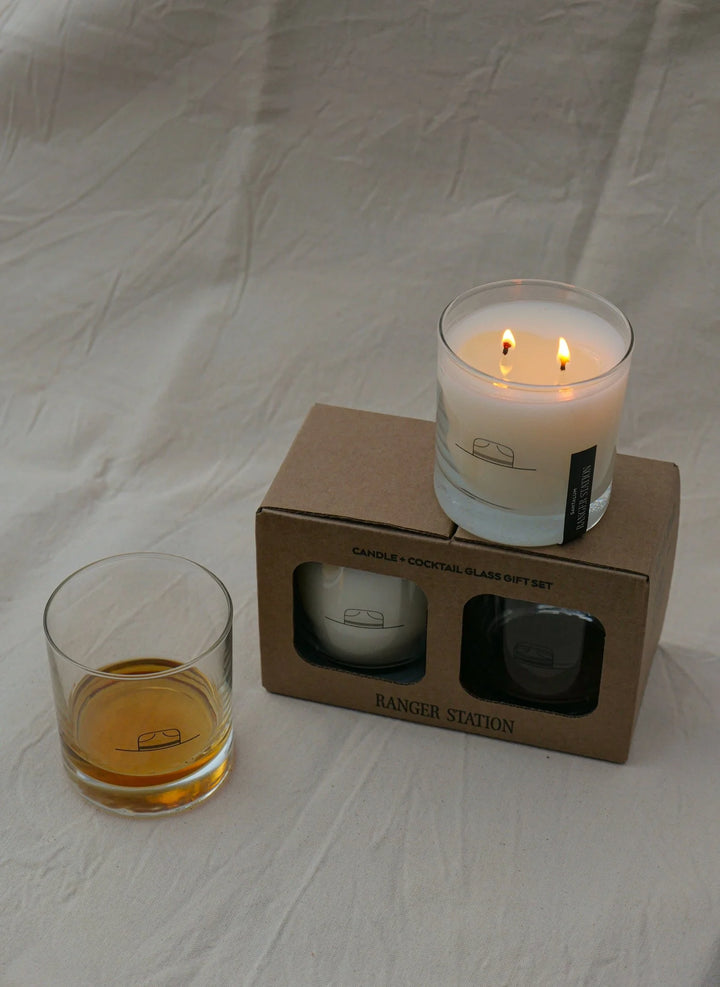 Rocks Glass Old Fashion Candle Gift Set