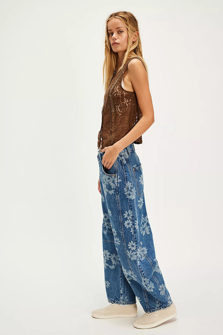 Good Luck Printed Barrel Jeans
