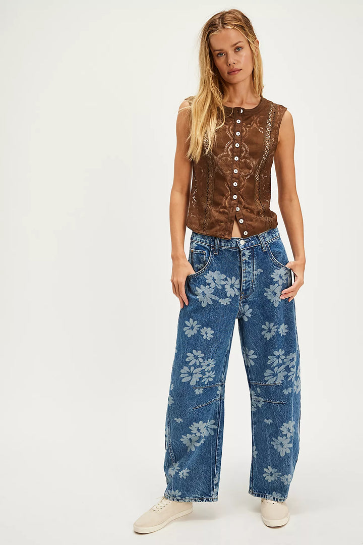 Good Luck Printed Barrel Jeans