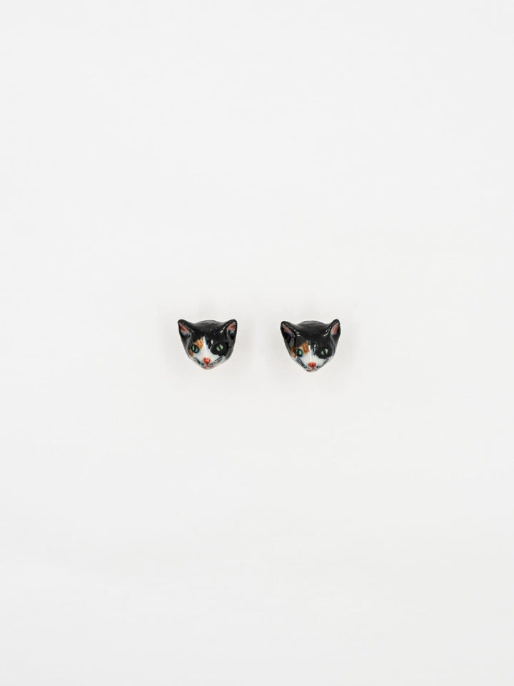 Mini Black, White & Brown Cat Earrings