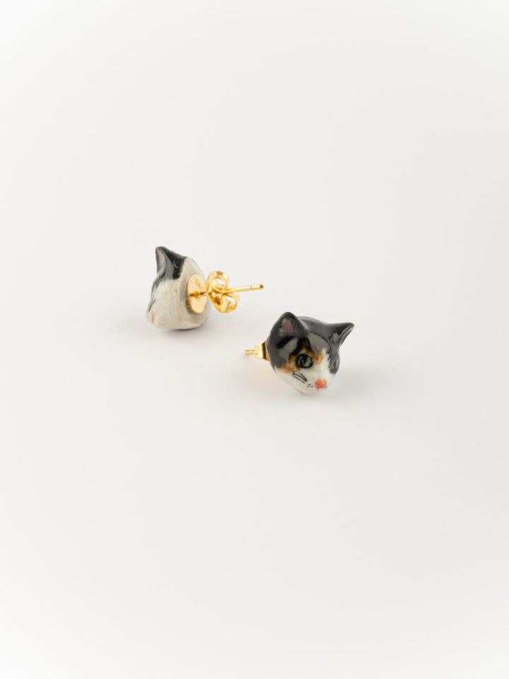 Mini Black, White & Brown Cat Earrings