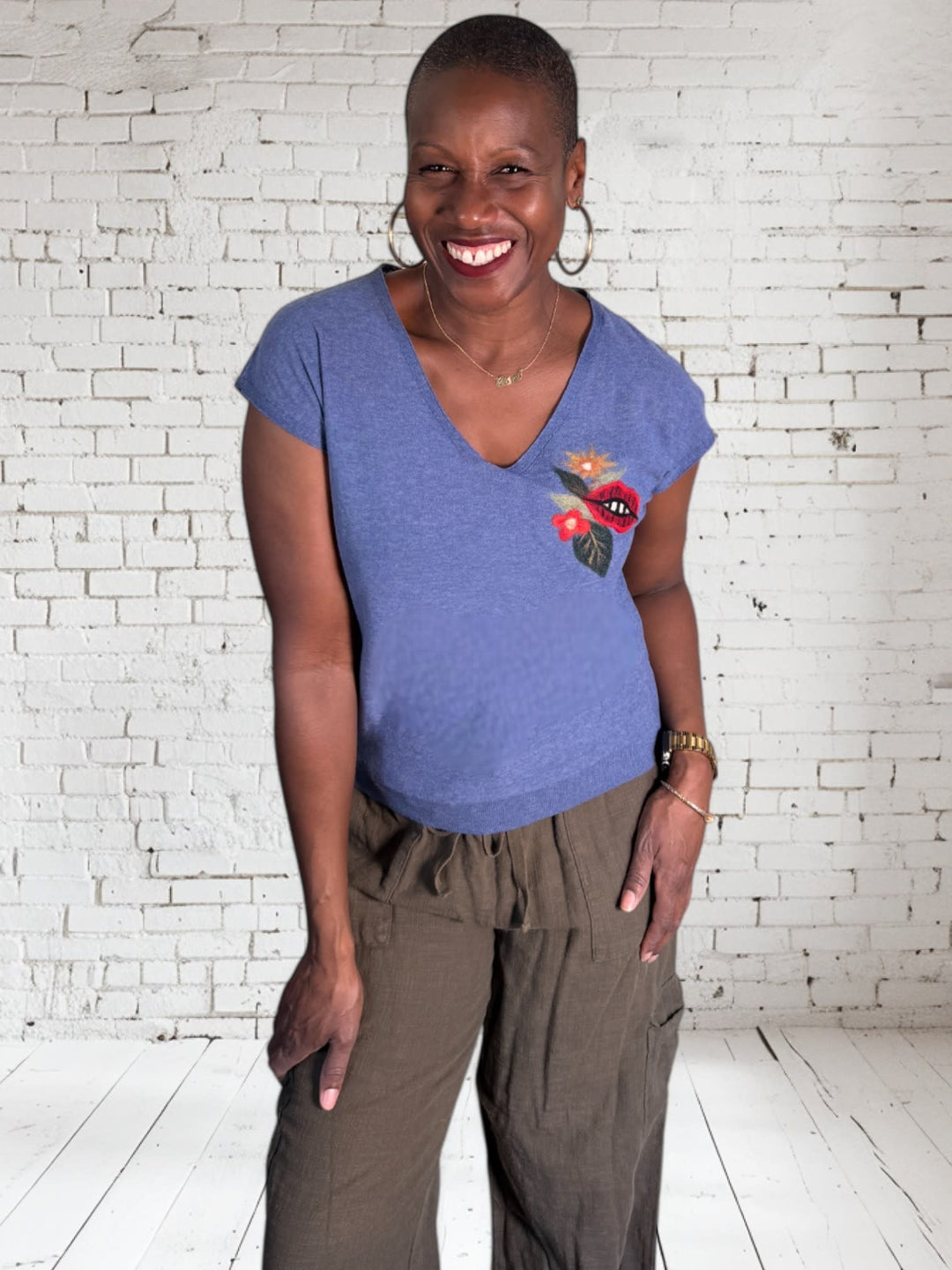 Short Linen Floral Top