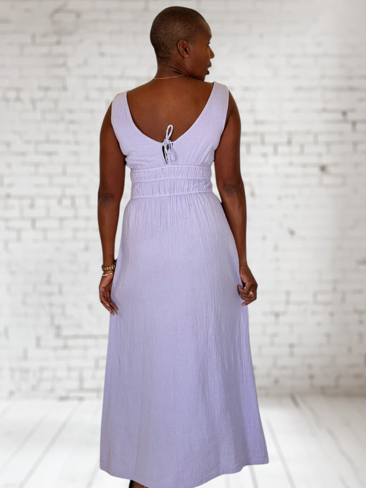 V-Neck Smocked Sleeveless Dress