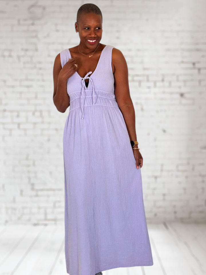 V-Neck Smocked Sleeveless Dress