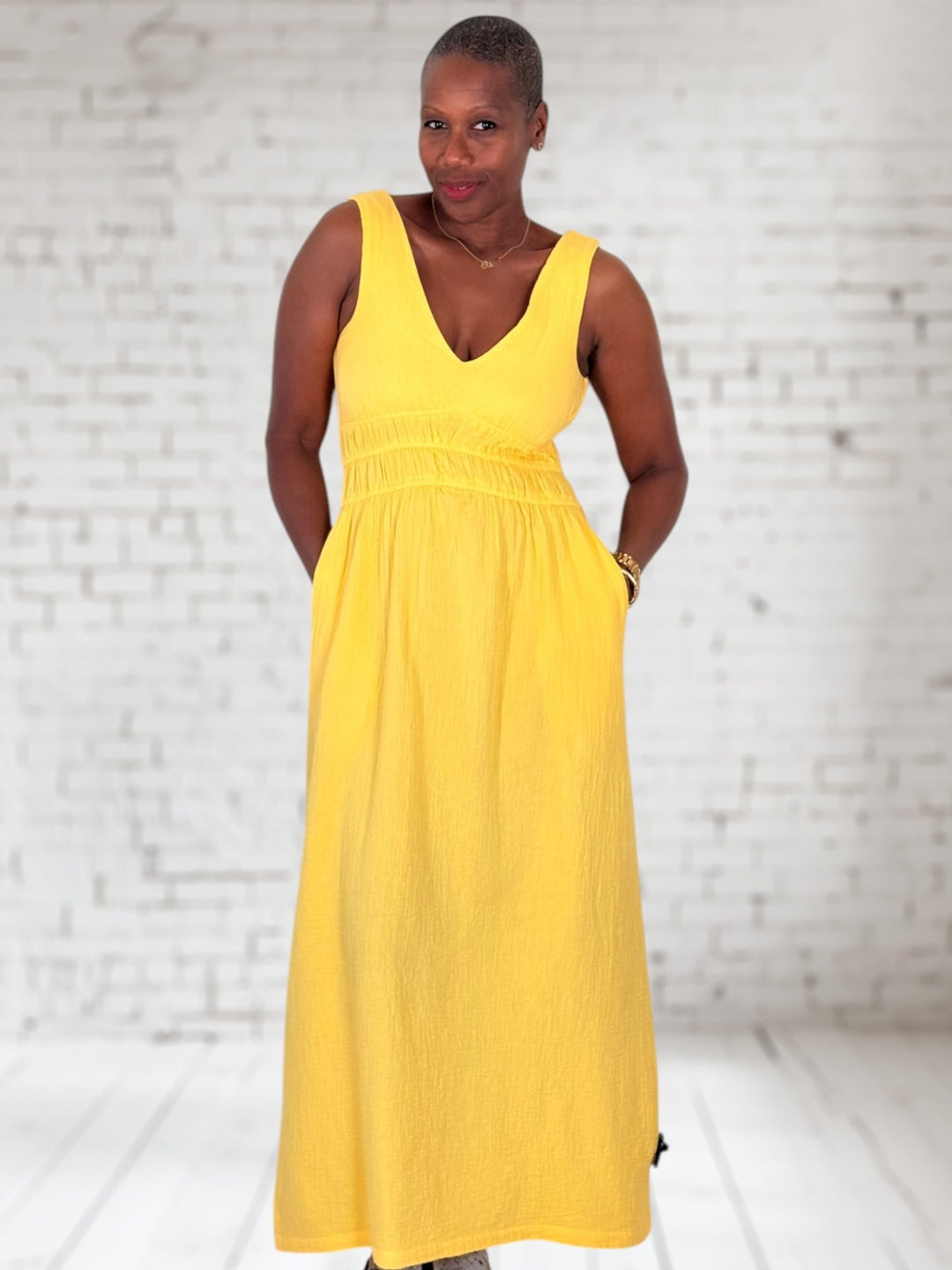 V-Neck Smocked Sleeveless Dress
