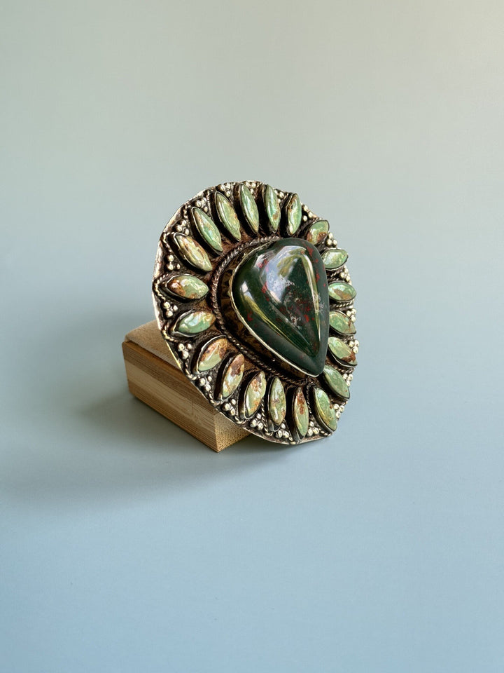 Bloodstone Turquoise Marquis Ring