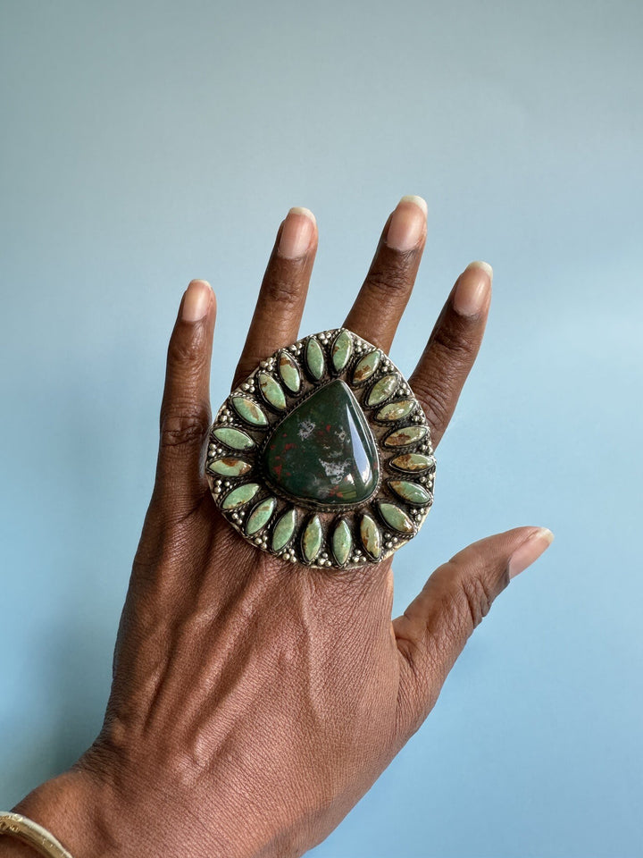 Bloodstone Turquoise Marquis Ring