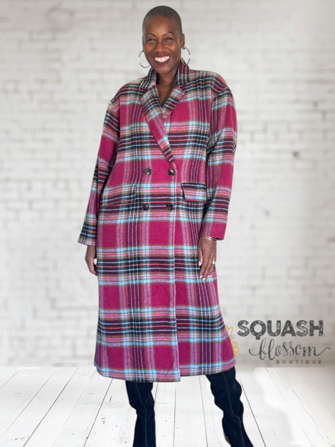 Plaid Wool Long Coat