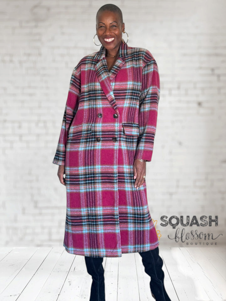 Plaid Wool Long Coat