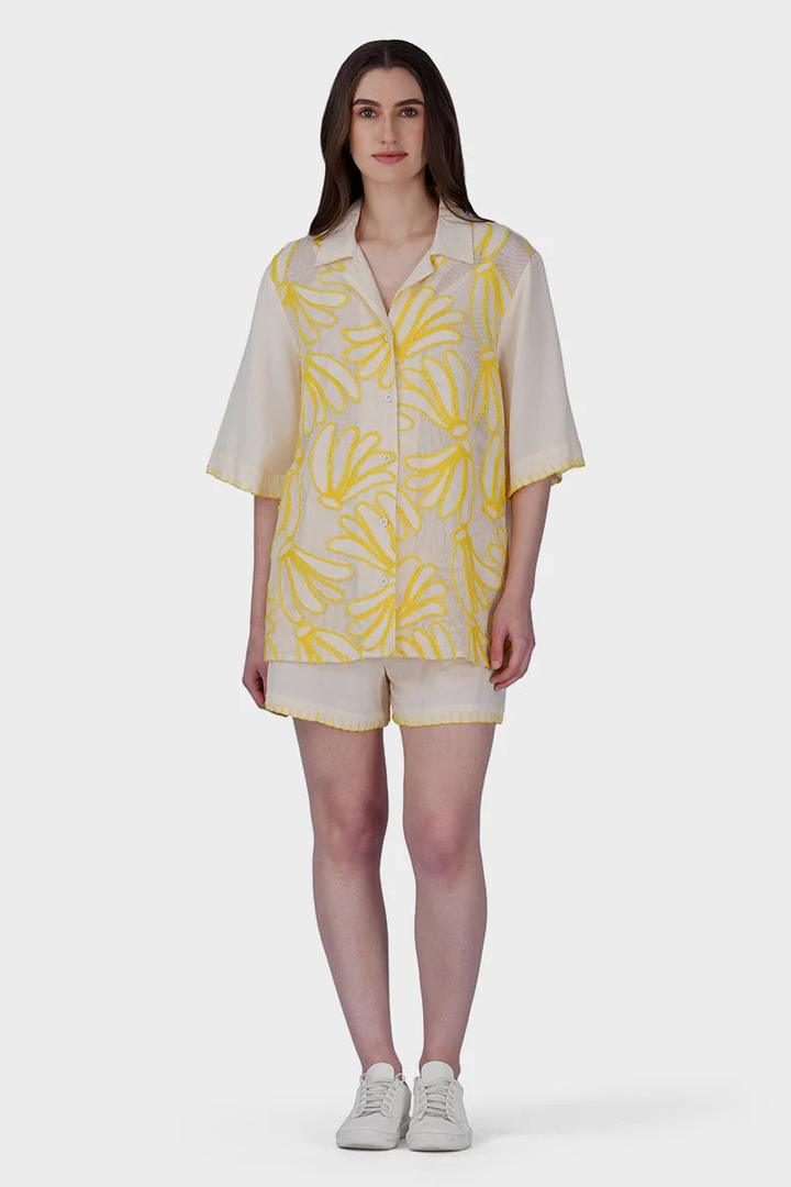 Sunset Banana Embroidered Top