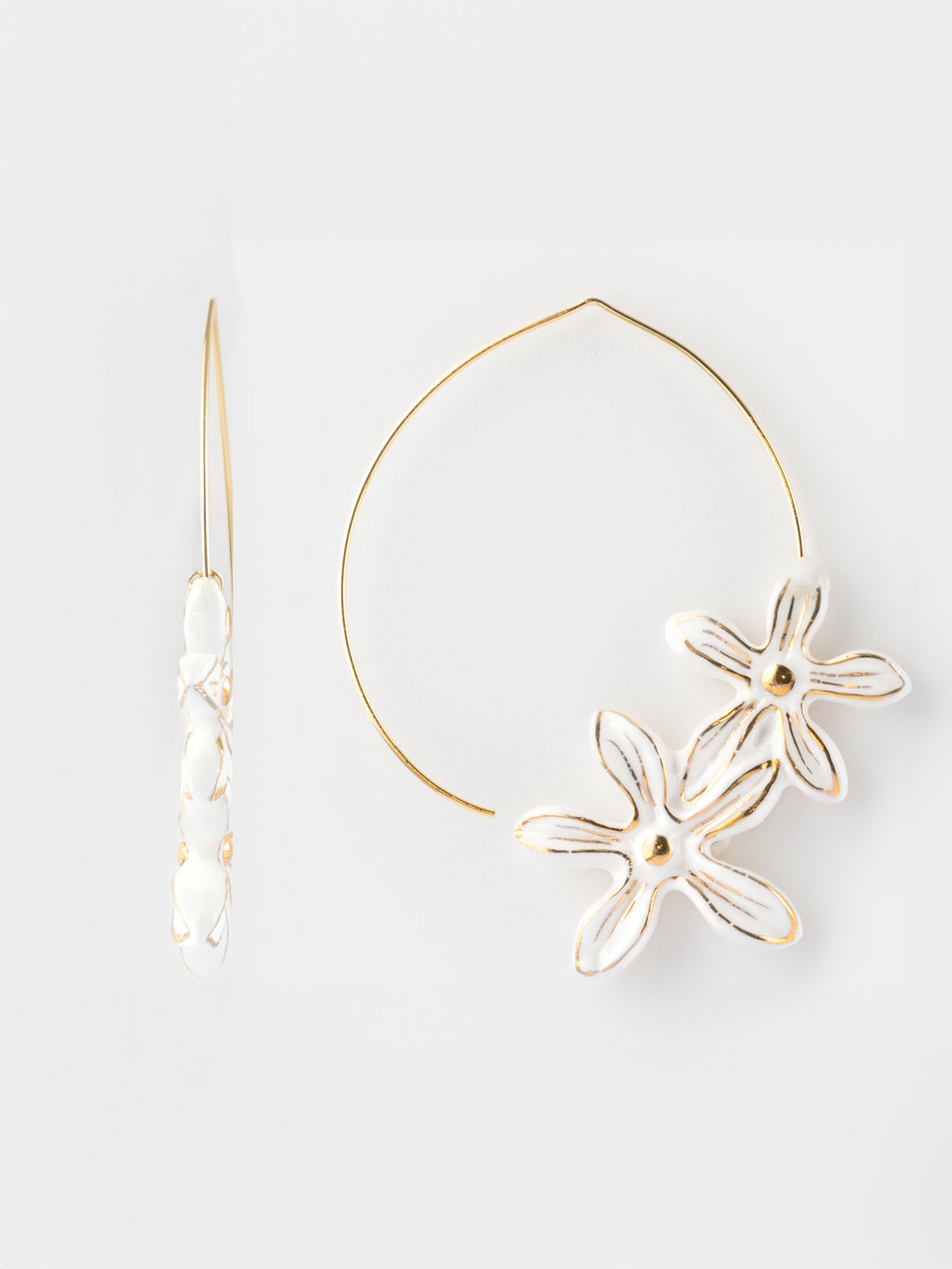 White Flowers Hoop Earrings