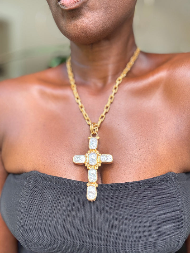 14k GF Pearl Cross Necklace