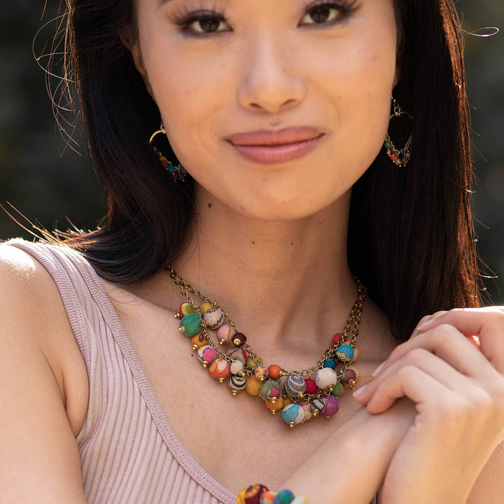 Aasha Clustered Kantha Necklace
