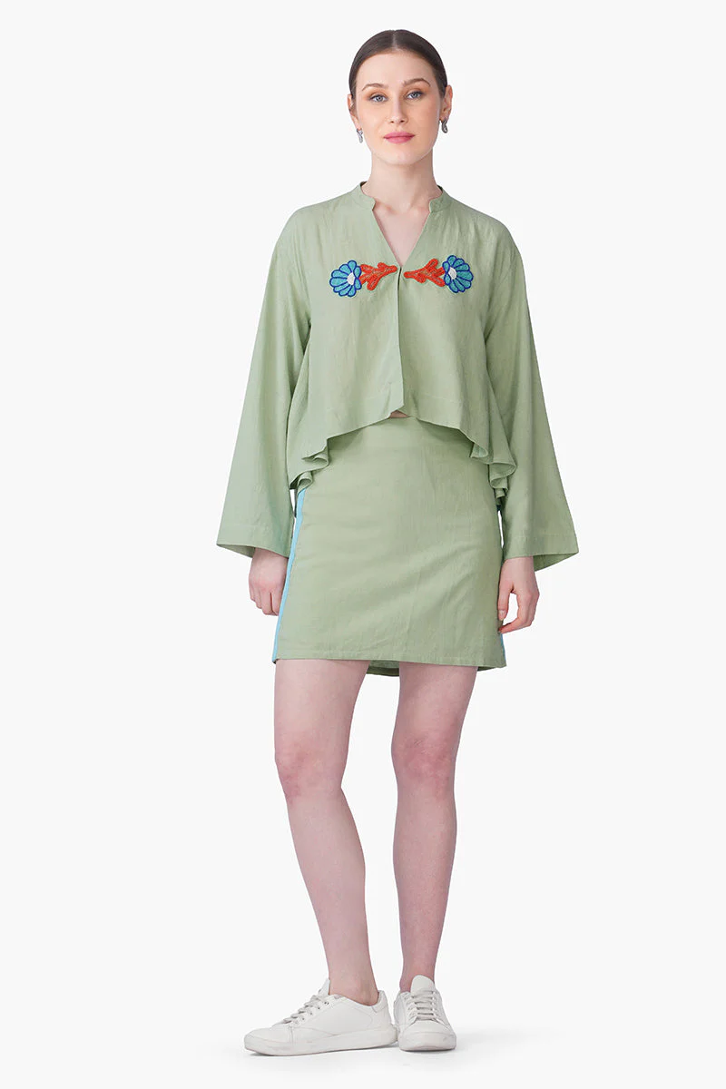 Green Shell Kissed Embroidered Top