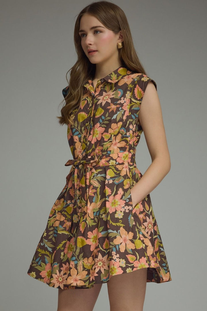 Floral Tie Mini Dress